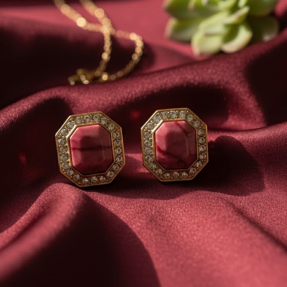Vintage Rectangle Rhinestone Clip On Earrings